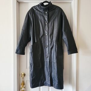 Vintage Jacqueline Ferrar Genuine Leather Maxi Coat Jacket Black Petite Large